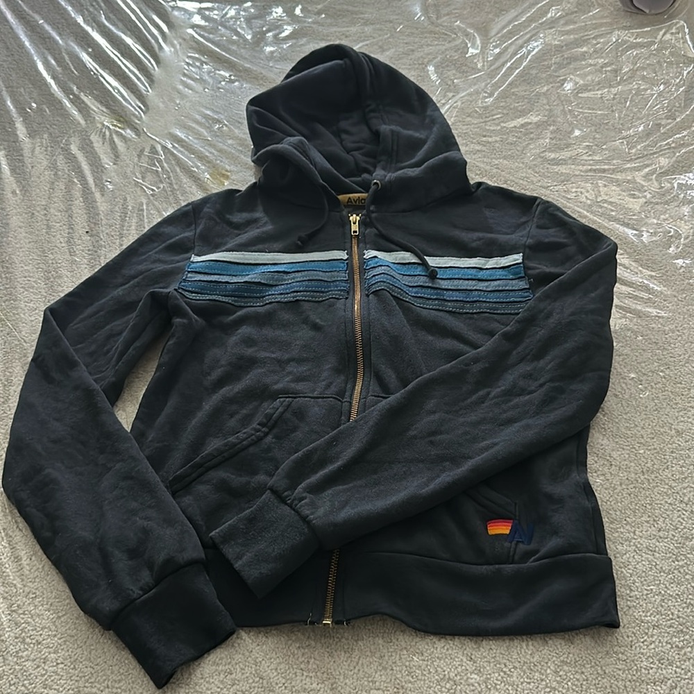 aviator nation zip up black and blue